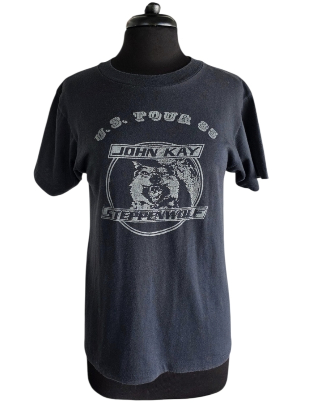 Vintage 80s Steppenwolf John Kay U.S. Tour Graphic Tee Black Faded 1983